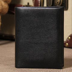 Leather Mens Black Small Leather Wallet Men Small Wallets Bifold for Men