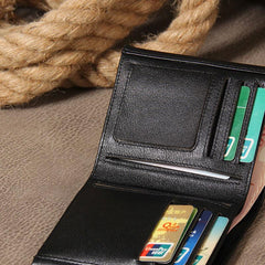 Leather Mens Black Small Leather Wallet Men Small Wallets Bifold for Men