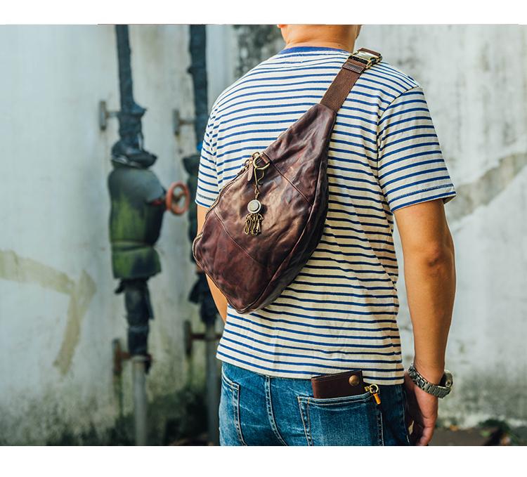 Leather Mens Cool Sling Bag Crossbody Bag Chest Bag Fanny Pack for