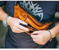 Leather Mens Cool Sling Bag Crossbody Bag Chest Bag Fanny Pack for men