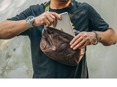 Leather Mens Cool Sling Bag Crossbody Bag Chest Bag Fanny Pack for men