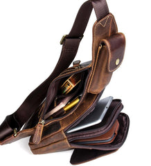 Vintage Brown Leather Mens Cool Chest Bag Sling Bag Tan Crossbody Pack for men