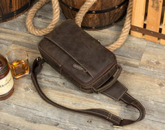 Cool Brown Leather Mens Cool Sling Bag Brown Crossbody Pack Leather Chest Bag for men