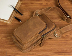 Leather Mens Cool Sling Bag Crossbody Bag Chest Bag for men