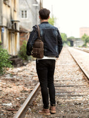 Cool Brown Leather Mens Cool Crossbody Pack Sling Bag Tan Leather Chest Bag for men