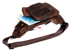 Vintage Brown Leather Mens Cool Chest Bag Sling Bag Tan Crossbody Pack for men