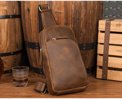 Leather Mens Cool Sling Bag Crossbody Bag Chest Bag for men