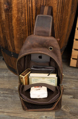 Leather Mens Cool Sling Bag Crossbody Bag Chest Bag for men