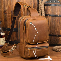 Leather Mens Cool Sling Bag Crossbody Bag Chest Bag for men