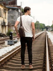 Leather Mens Cool Sling Bag Crossbody Bag Chest Bag for men