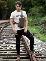 Leather Mens Cool Sling Bag Crossbody Bag Chest Bag for men