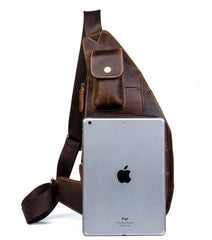 Vintage Brown Leather Mens Cool Chest Bag Sling Bag Tan Crossbody Pack for men