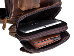 Vintage Brown Leather Mens Cool Chest Bag Sling Bag Tan Crossbody Pack for men