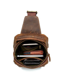 Cool Brown Leather Mens Cool Crossbody Pack Sling Bag Tan Leather Chest Bag for men
