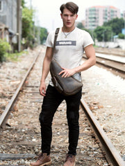 Leather Mens Cool Sling Bag Crossbody Bag Chest Bag for men