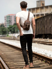 Leather Mens Cool Sling Bag Crossbody Bag Chest Bag for men