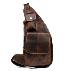 Vintage Brown Leather Mens Cool Chest Bag Sling Bag Tan Crossbody Pack for men