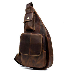 Vintage Brown Leather Mens Cool Chest Bag Sling Bag Tan Crossbody Pack for men