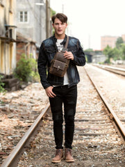 Cool Brown Leather Mens Cool Crossbody Pack Sling Bag Tan Leather Chest Bag for men