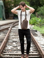 Leather Mens Cool Sling Bag Crossbody Bag Chest Bag for men