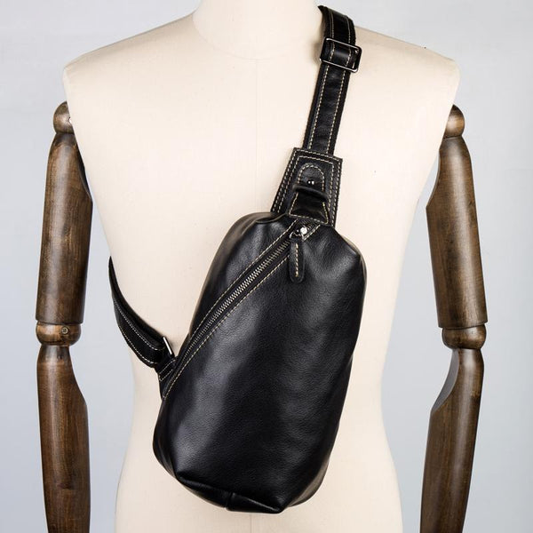 Leather Mens Cool Sling Bag Crossbody Bag - Back View