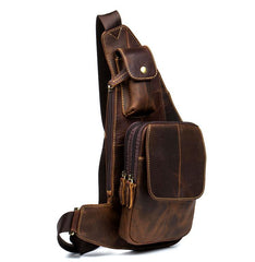 Vintage Brown Leather Mens Cool Chest Bag Sling Bag Tan Crossbody Pack for men