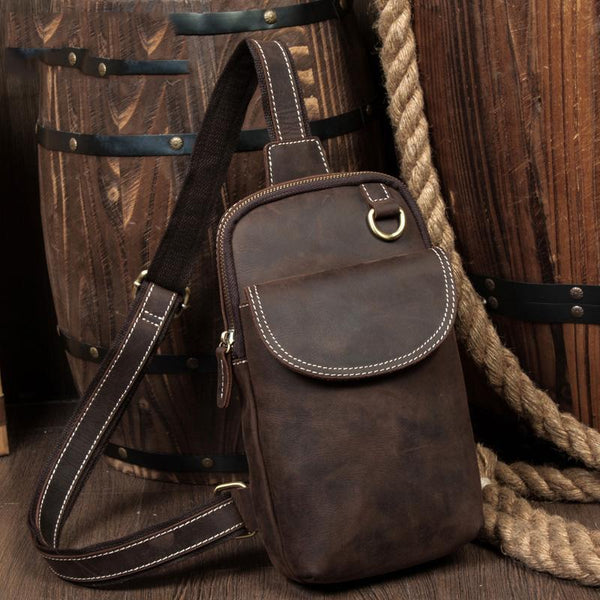 Leather Mens Cool Sling Bag Crossbody Bag - Back View