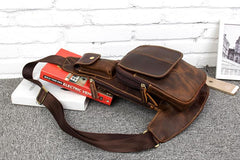 Vintage Brown Leather Mens Cool Chest Bag Sling Bag Tan Crossbody Pack for men