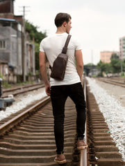 Leather Mens Cool Sling Bag Crossbody Bag Chest Bag for men