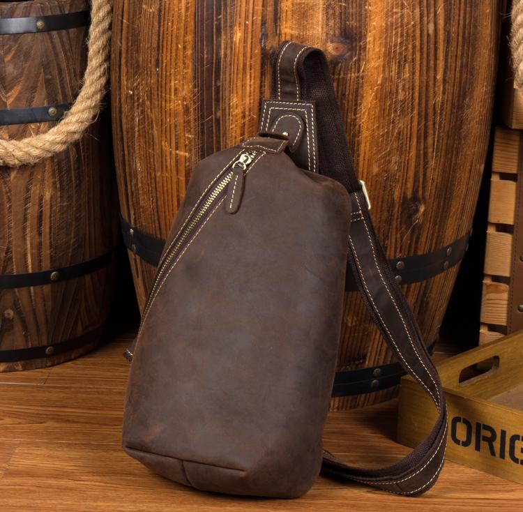 Leather Mens Cool Sling Bag Crossbody Bag Chest Bag for men
