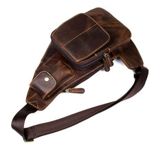 Vintage Brown Leather Mens Cool Chest Bag Sling Bag Tan Crossbody Pack for men