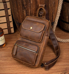 Leather Mens Cool Sling Bag Crossbody Bag Chest Bag for men