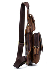 Vintage Brown Leather Mens Cool Chest Bag Sling Bag Tan Crossbody Pack for men