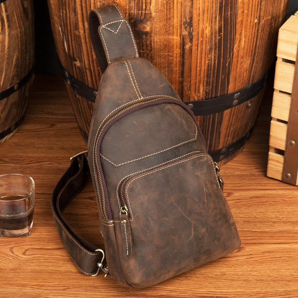 Leather Mens Cool Sling Bag Crossbody Bag - Back View