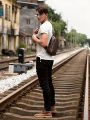 Leather Mens Cool Sling Bag Crossbody Bag Chest Bag for men