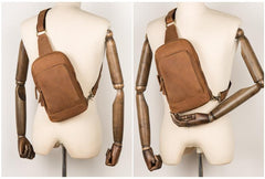 Leather Mens Cool Sling Bag Crossbody Bag Chest Bag for men