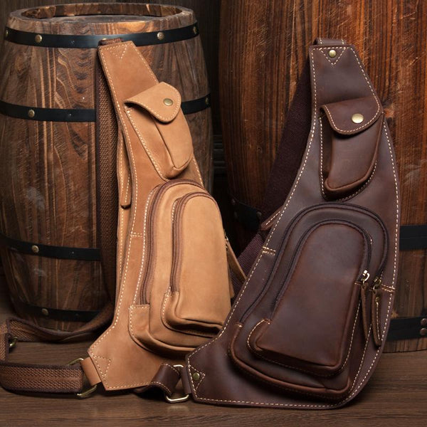 Leather Mens Cool Sling Bag Crossbody Bag - Back View
