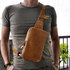 Leather Mens Cool Sling Bag Shoulder Sling Bag Chest Bag for men