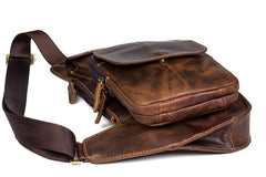 Vintage Brown Leather Mens Cool Chest Bag Sling Bag Tan Crossbody Pack for men