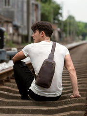 Leather Mens Cool Sling Bag Crossbody Bag Chest Bag for men