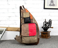 Vintage Brown Leather Mens Cool Chest Bag Sling Bag Tan Crossbody Pack for men