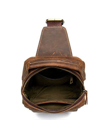 Cool Brown Leather Mens Cool Crossbody Pack Sling Bag Tan Leather Chest Bag for men