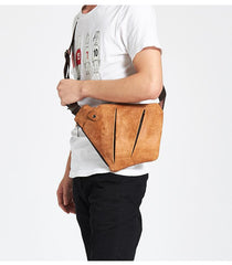 Leather Mens Cool Sling Bag Crossbody Bag Chest Bag for men