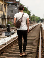 Leather Mens Cool Sling Bag Crossbody Bag Chest Bag for men