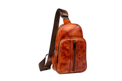 Cool Brown Leather Mens Cool Sling Bag Coffee Crossbody Pack Chest Bag for men