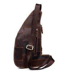 Vintage Brown Leather Mens Cool Chest Bag Sling Bag Tan Crossbody Pack for men