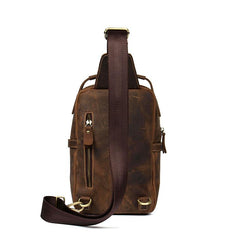 Cool Brown Leather Mens Cool Crossbody Pack Sling Bag Tan Leather Chest Bag for men