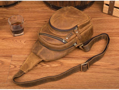 Leather Mens Cool Sling Bag Crossbody Bag Chest Bag for men
