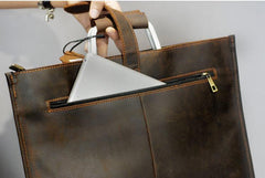Leather Mens Dark Brown Briefcase 13'' Laptop Bag Red Brown Side Bag Handbag For Men
