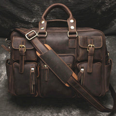Vintage Leather Mens Large Briefcase Travel Bag Large Business Bag for men
